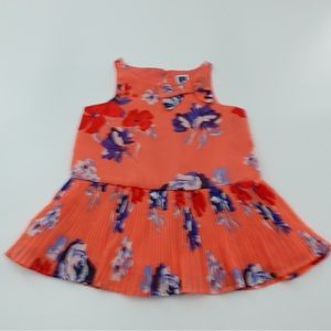 Janie & Jack Sz 3-6 Months Orange Floral Sleeveless Dress Party Pleated Lined